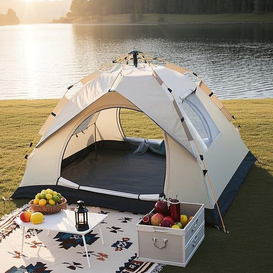 Camping Tent Moonlight-White Pop-Up, 210 x 150 x 125 cm with Two Doors and Optional Windows