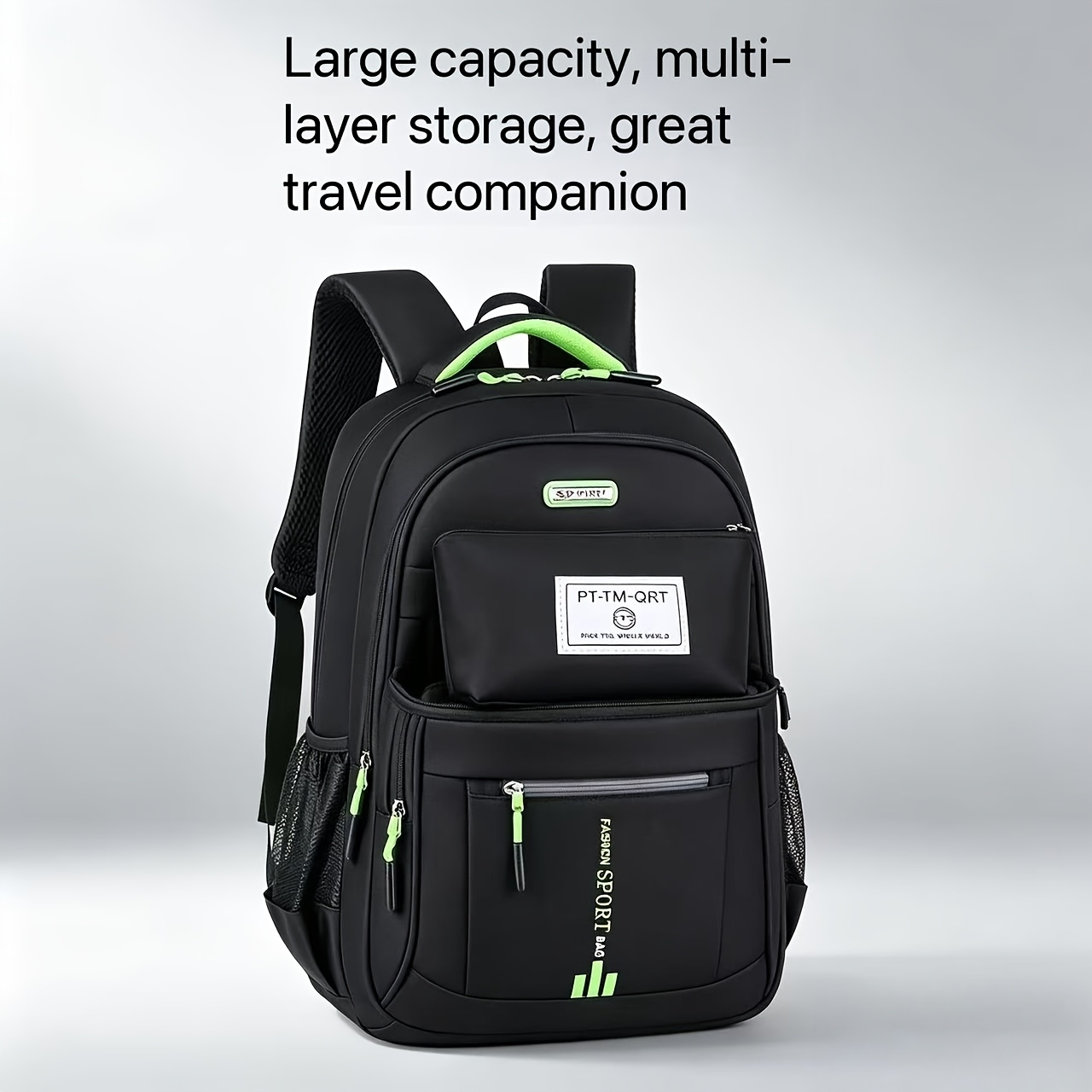 Black Multi-Compartment Travel Backpack, 48 x 32 x 18 cm with Eight Single- or Two-Piece Checkout Options