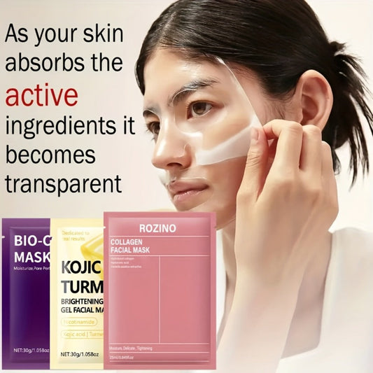 Collagen Sheet Mask 15 Pack with Hyaluronic Acid, Kojic Acid & Turmeric — Deep Hydrating Anti-Aging Brightening Face Mask for Dry, Dull & Sagging Skin | Moisturizing Facial Treatment for Women & Men