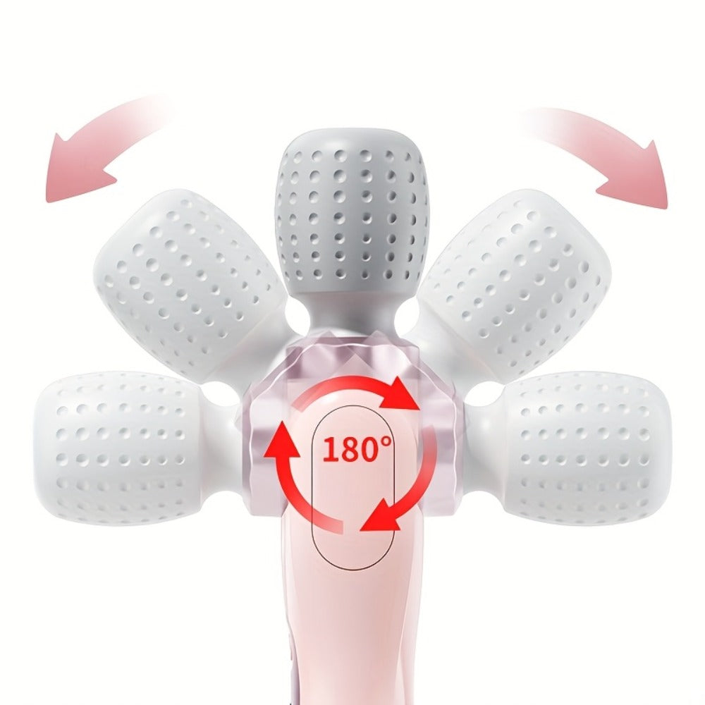 Electric Handheld Massager 180° Foldable Massage Stick | 5-Speed Vibration USB Rechargeable Rotating Head | Full Body Relief Neck Back Shoulder Leg Waist | Portable Cordless Massager Gift for Women Men