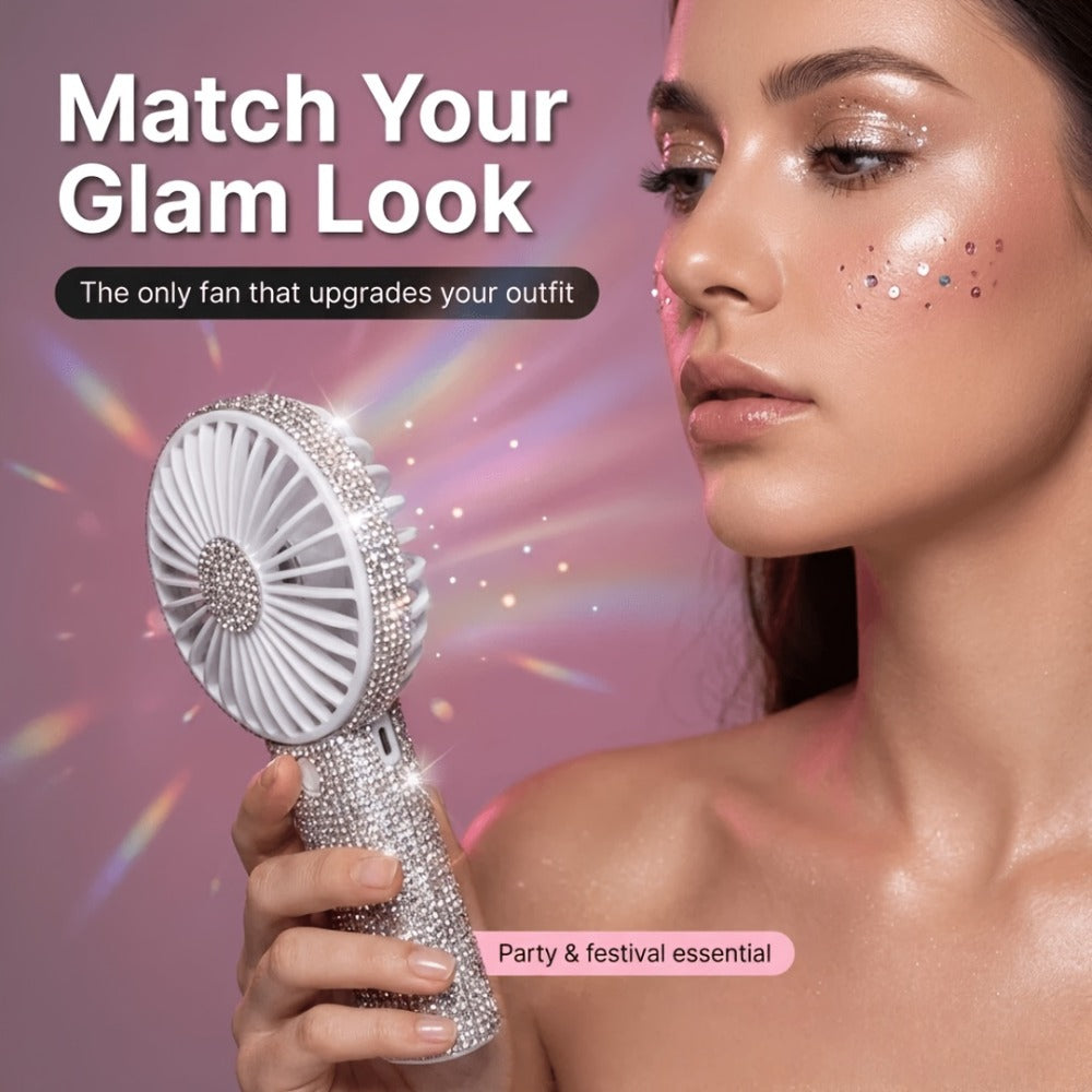 Rhinestone Handheld Fan Mini USB Rechargeable, Crystal Diamond Sparkling Personal Fan 3-Speed for Women and Girls, Elegant Portable Fan for Wedding, Outdoor, Travel, Office and Indoor Use