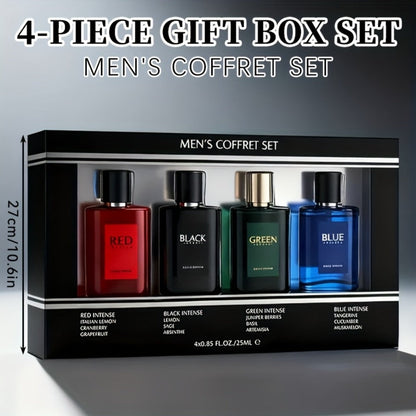 EDT Cologne Gift Set for Men 4 Piece Variety 4 Different Scents Long Lasting Fragrance Mini Bottles 0.85oz Each Travel Friendly Holiday Birthday Dating Party Gift Box for Him