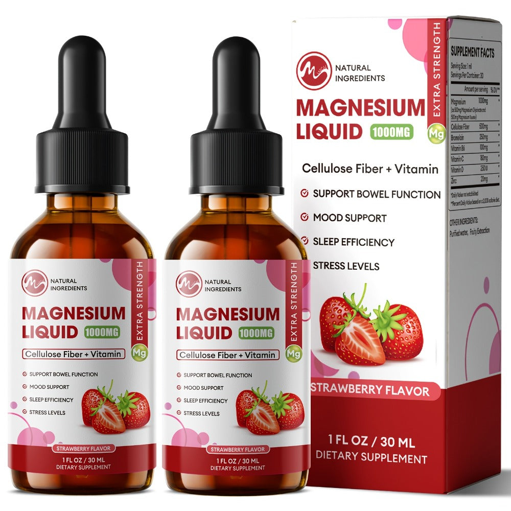 Liquid Magnesium Glycinate Drops 1000mg with Bromelain Cellulose Fiber Vitamin B6 C D & Zinc — Fast Absorbing Sleep Digestive & Immune Support Sugar-Free Pineapple Flavour 2-Pack 60 Servings