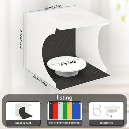 Photo Studio Lightbox Kit with 360 Motorized Turntable 6 Color Backdrops Foldable Fabric Tent USB Powered for Product Photography Smartphones DSLR Jewelry Cosmetics Ecommerce