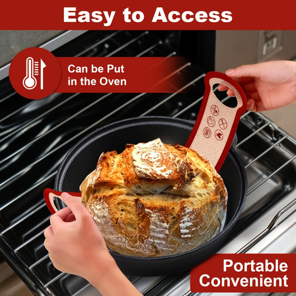 Four-Piece Silicone Bread Sling Set with Long Handles for Dutch Ovens, Sourdough and Loaf Baking