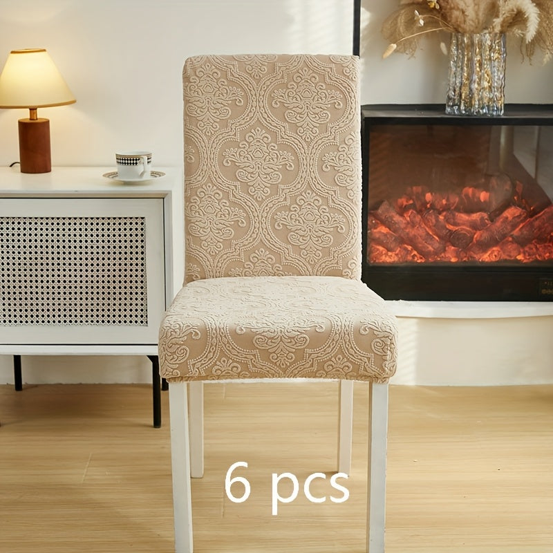 Paisley Stretch Velvet Dining Chair Covers in Off White, Light Gray, Deep Gray or Khaki, Four- or Six-Piece Sets