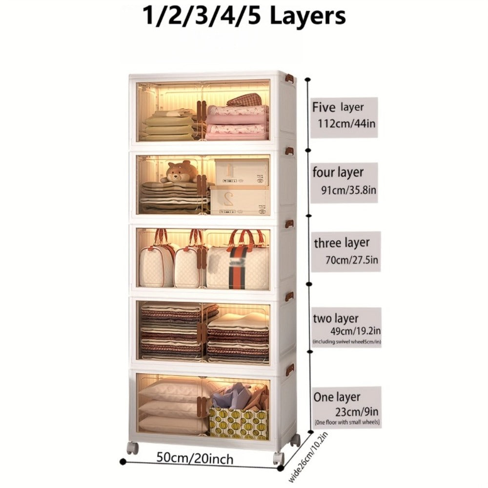 50 cm Wide Folding Storage Cabinet with Wheels and Lids in One to Six-Tier Stackable Options