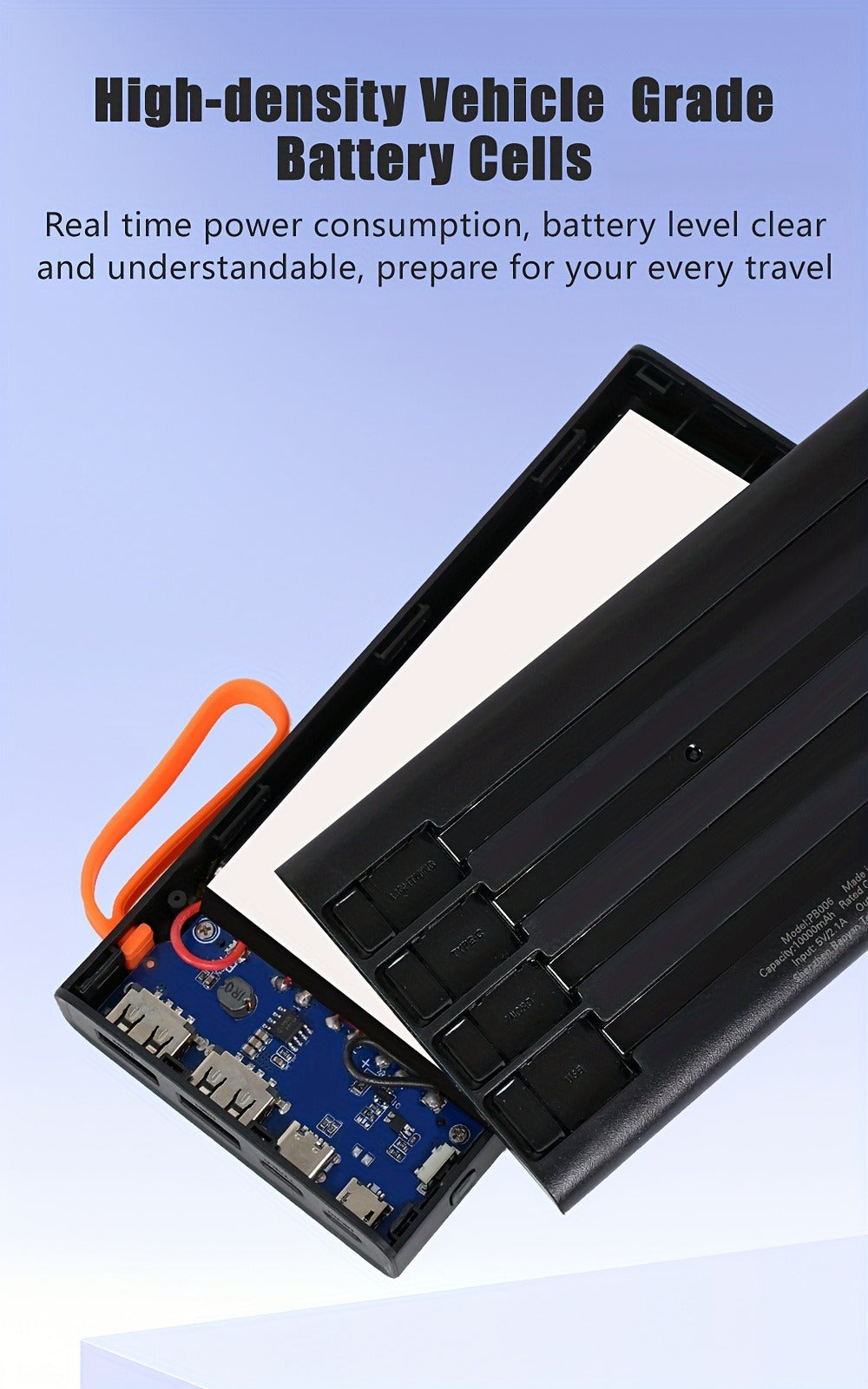 Power Bank 10000-30000mAh with 15W Charging, Four-in-One Cable and Four-Mode Camping Light