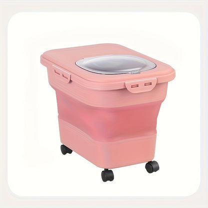 Collapsible Rolling Pet Food Bin with Measuring Cup, Folding Sides and Three Color Options