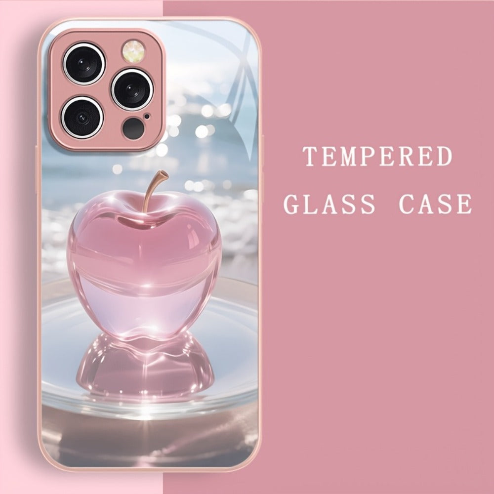 Phone Case Pink Metallic Tempered Glass Back with TPU Bumper and Wireless Charging for Select iPhones