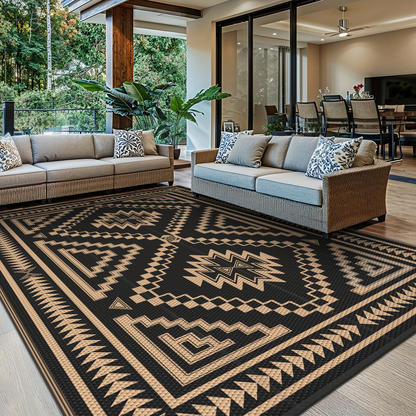 Reversible Outdoor Rug in Multiple Geometric, Border and Leaf Patterns with Displayed Sizes from 5 x 8 to 9 x 12 Feet