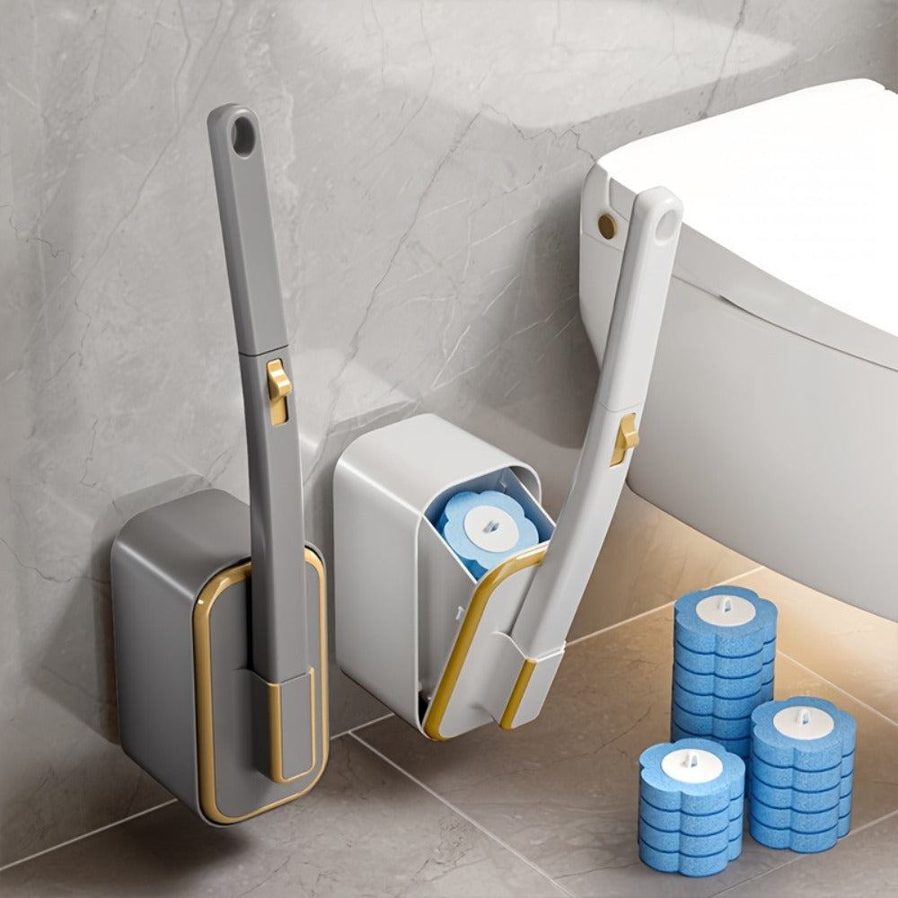 Wall-Mounted Toilet Brush Set with Eight Disposable Heads in White or Grey Checkout Color Options