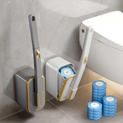 Wall-Mounted Toilet Brush Set with Eight Disposable Heads in White or Grey Checkout Color Options
