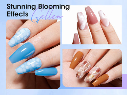 Clear Blooming Nail Art Gel Two-Bottle Set with 20ml Brush-Cap Bottles for Marble, Floral and Tie-Dye Designs