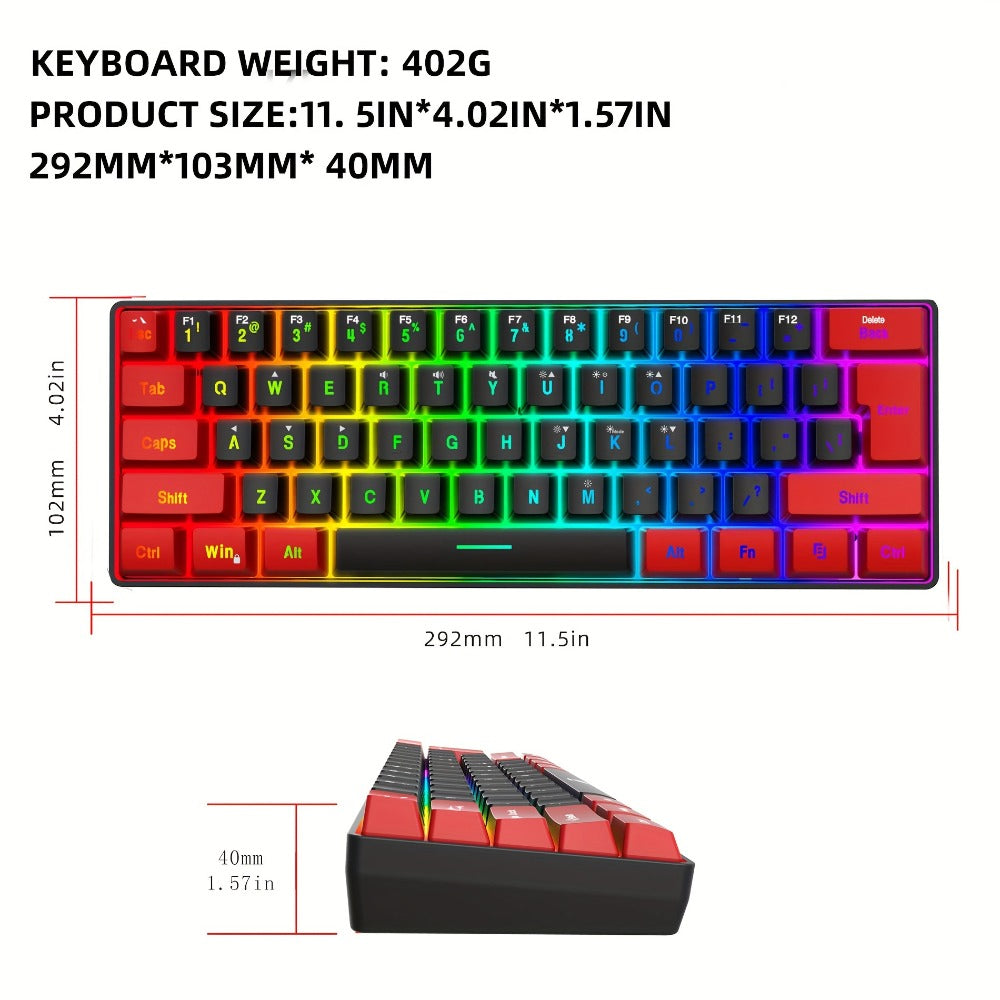 60% Compact Wired Gaming Keyboard RGB Backlit Membrane Ultra-Mini 61 Keys for PC Gamers Laptop Desktop Windows Mac – SNPURDIRI Red and Black Small Gaming Keyboard with Anti-Ghosting