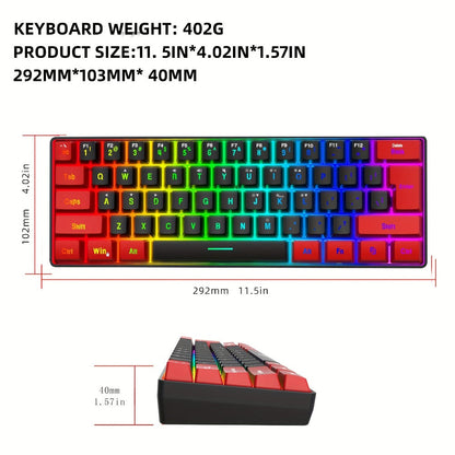 60% Compact Wired Gaming Keyboard RGB Backlit Membrane Ultra-Mini 61 Keys for PC Gamers Laptop Desktop Windows Mac – SNPURDIRI Red and Black Small Gaming Keyboard with Anti-Ghosting