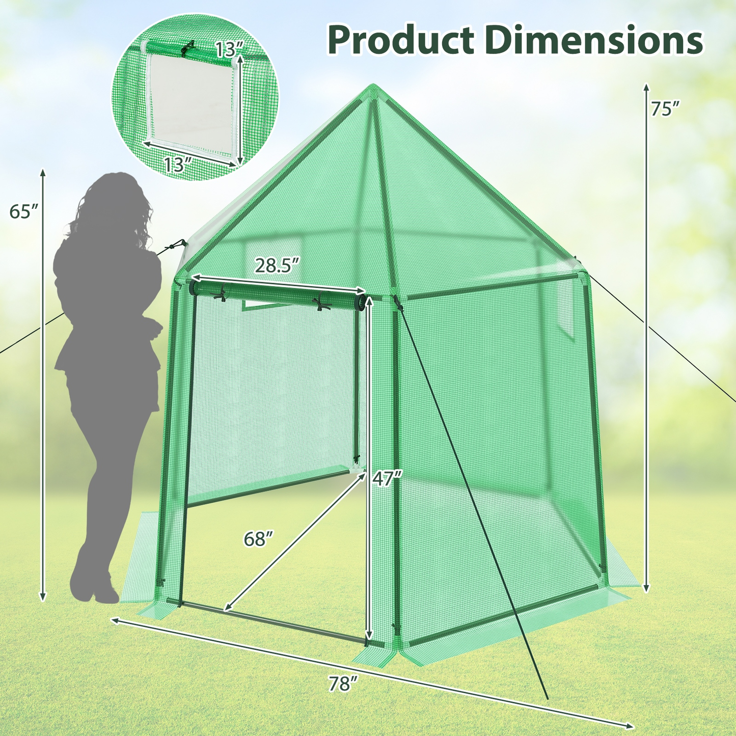 Walk-In Greenhouse All-Weather PE Cover & Rust-Resistant Frame | Zippered Door Vent Windows | Heavy-Duty Outdoor Plant Shelter for Garden Yard Balcony