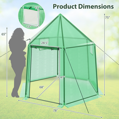 Walk-In Greenhouse All-Weather PE Cover & Rust-Resistant Frame | Zippered Door Vent Windows | Heavy-Duty Outdoor Plant Shelter for Garden Yard Balcony