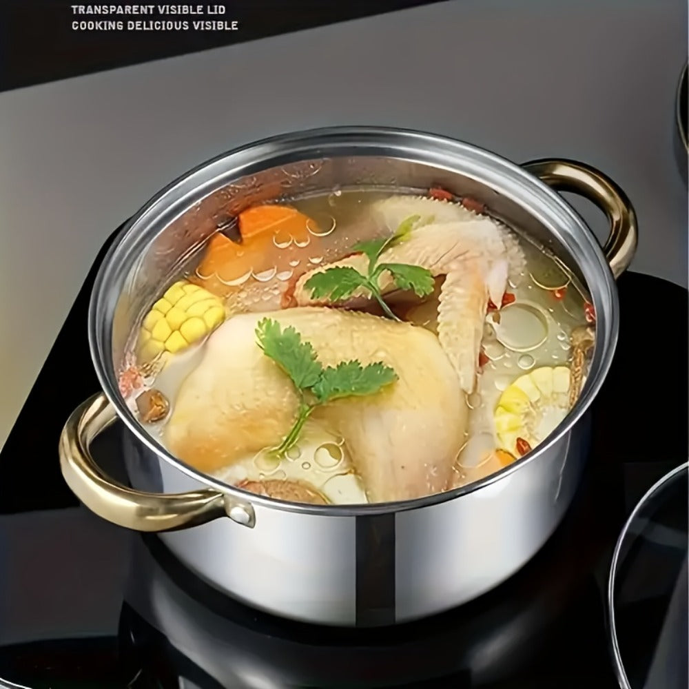 Stainless Steel Deep Pot Cookware Set 10 & 12 Piece with Lids & Dual Handles – Oven Safe Soup Hot Pot Pasta Seafood Stew Pots | Silver Pink Gold | Home Restaurant Cooking Gift Set