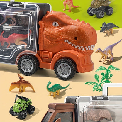 T-Rex Dinosaur Carrier Truck Playset with Mini Cars, Figures and Standard or Upgraded Package Options