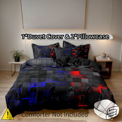 3-Piece Duvet Cover Set with Dimensional Geometric Cube Print, Zipper Closure and Five Color Options