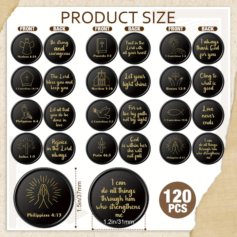 Party Favors Bible-Verse Coins, 120-Piece Black Token Set for Church and Faith-Themed Events
