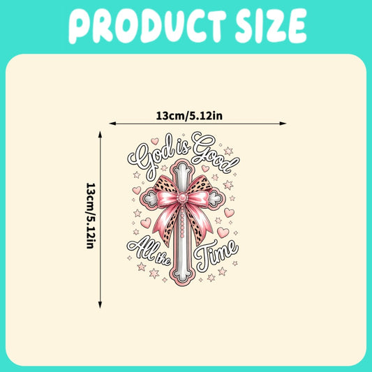 Bumper Sticker God Is Good All The Time Christian Cross Pink Bow Vinyl Decal | Car Window Sticker Faith Inspirational Automotive Decal 5.12 inch Funny Christian Gift for Women Girls