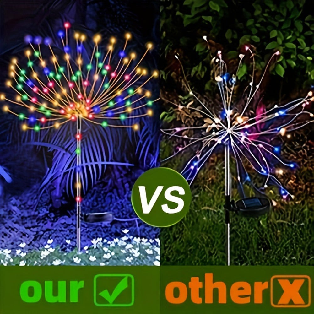 Solar Garden Lights 2-Pack Firework Stakes with 120-840 LEDs, 8 Modes and Touch Dimming for Lawn Decor