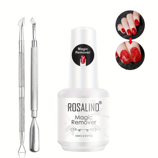 Gel Nail Polish Remover Kit – Fast-Acting Formula Removes Gel in 2–5 Minutes, No Foil or Soaking Needed, Professional Salon-Quality with Cuticle Pusher & Nail Scraper Included