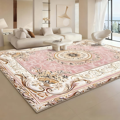 Area Rug 852 GSM Velvet Floral Check Design with Low Pile and Five Machine-Washable Room Sizes