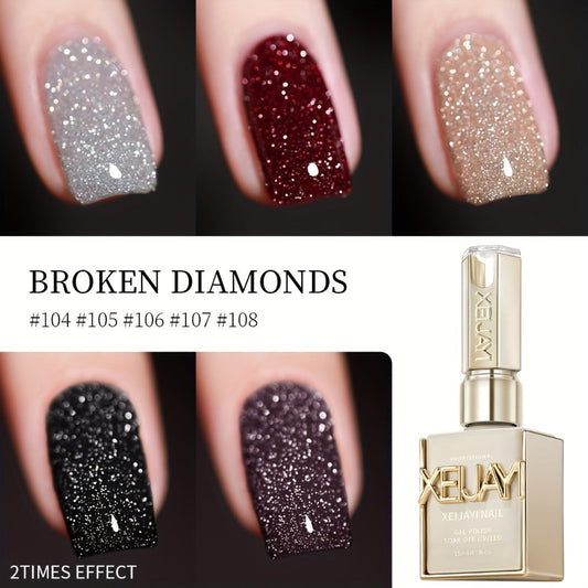 Gel Nail Polish – Glitter Set 5 Colors Broken Stone Sparkling – Semi Permanent Soak Off UV LED Nail Gel 0.51oz Each, Long Lasting…