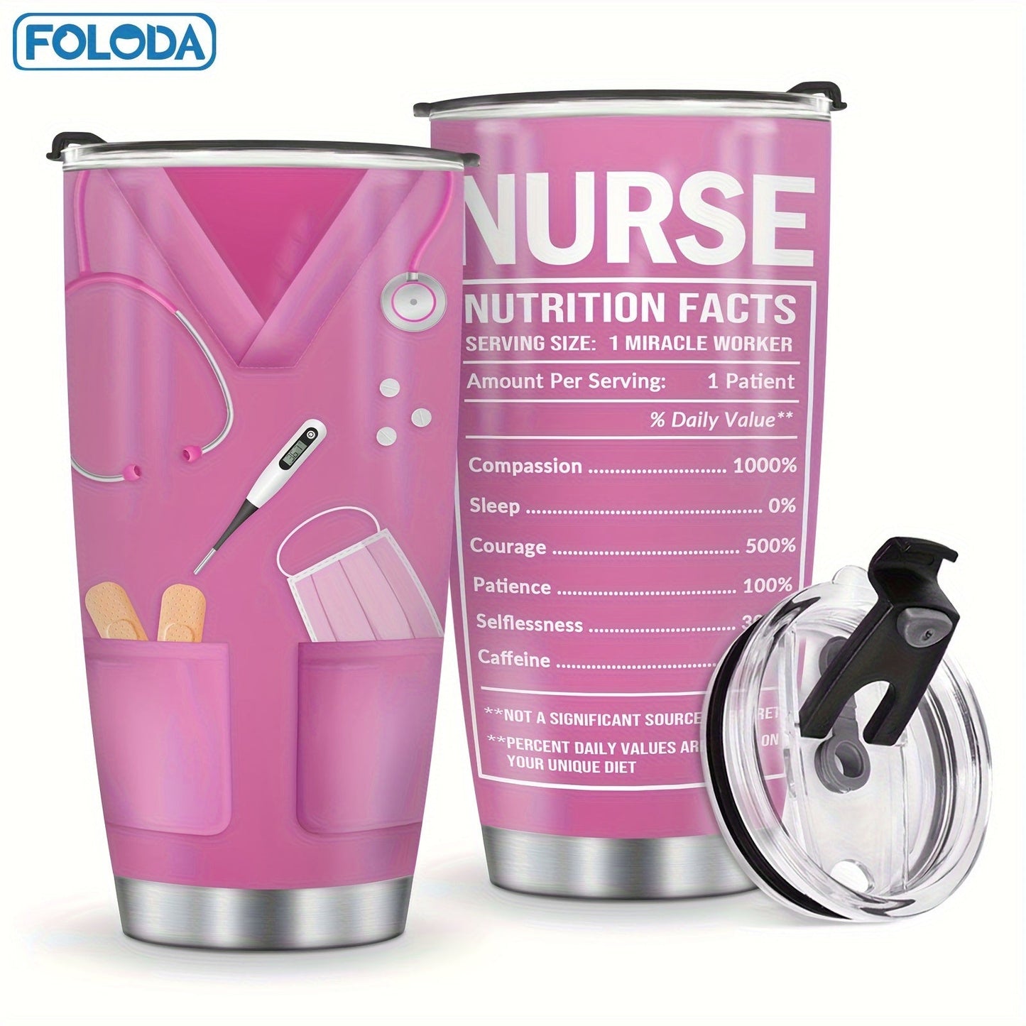 Insulated Tumbler 20oz Nurse Graphic Stainless Steel Vacuum Travel Mug in Four Color Options