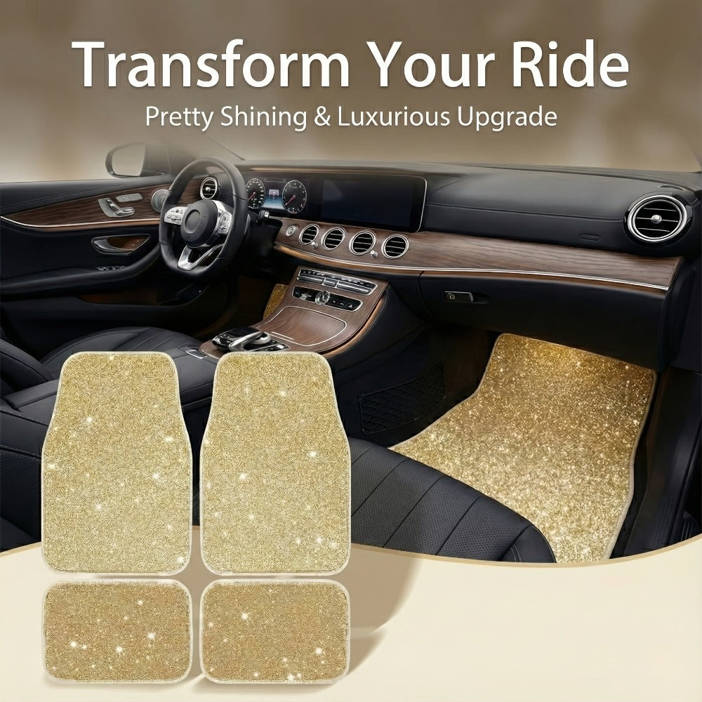 Crystal Bling Car Floor Mats for Women – Sparkling Diamond & Flash Glitter Universal Non-Slip Waterproof Auto Floor Pads, Fashionable Car Interior Accessory, 4/8pcs Set, Great Christmas Gift