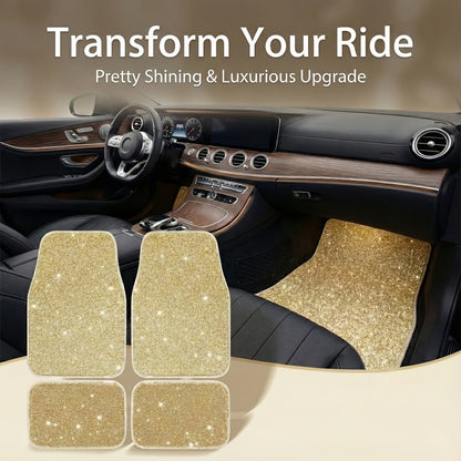 Crystal Bling Car Floor Mats for Women – Sparkling Diamond & Flash Glitter Universal Non-Slip Waterproof Auto Floor Pads, Fashionable Car Interior Accessory, 4/8pcs Set, Great Christmas Gift