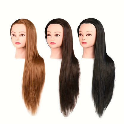 Long-Hair Cosmetology Mannequin Head in Brown or Blonde with Pictured 21.26-Inch Overall Height for Styling Practice