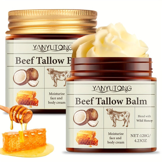 Grass-Fed Beef Tallow Cream with Raw Honey & Vitamin E — Minimalist Face & Body Moisturizer, Clean Beauty All-Over Skin Nourishment for Dry Skin, All Skin Types, Men & Women, 120g