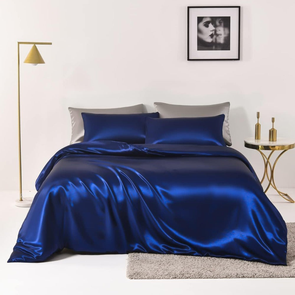 Bed Sheet Set 4-Piece Satin with 35–39 cm Deep Pocket, Machine-Washable Care and Seven Colors