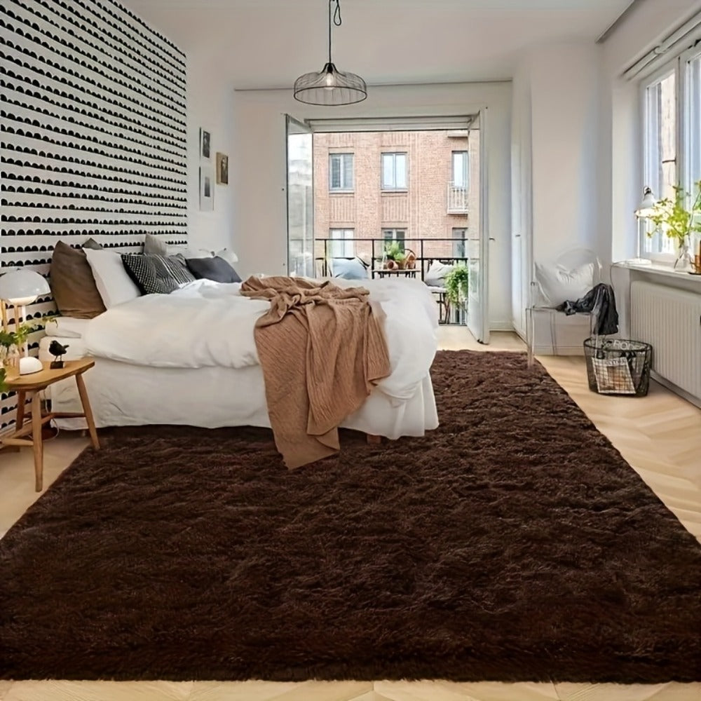 Area Rug Fluffy Faux-Fur Shag in Solid, Tie-Dye and Ombre Colors with Six Retained Room Sizes
