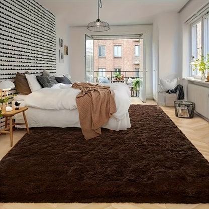 Area Rug Fluffy Faux-Fur Shag in Solid, Tie-Dye and Ombre Colors with Six Retained Room Sizes
