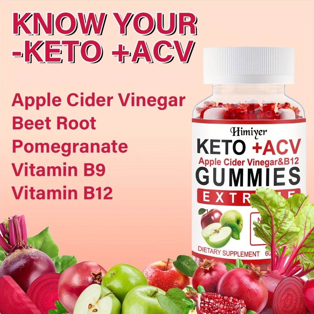 Apple Cider Vinegar Gummies with B12, Pomegranate & Beet Juice Powder — Keto ACV Supplement for Metabolism, Energy, Digestion & Detox Support | Vegetarian | 2-Month Supply 2 Bottles 120 Capsules