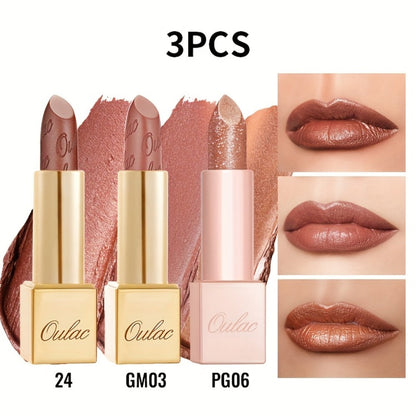 Lipstick Set, Oulac 3-Piece Metallic Finish Collection with Set 4 or Set 5 Color Selections