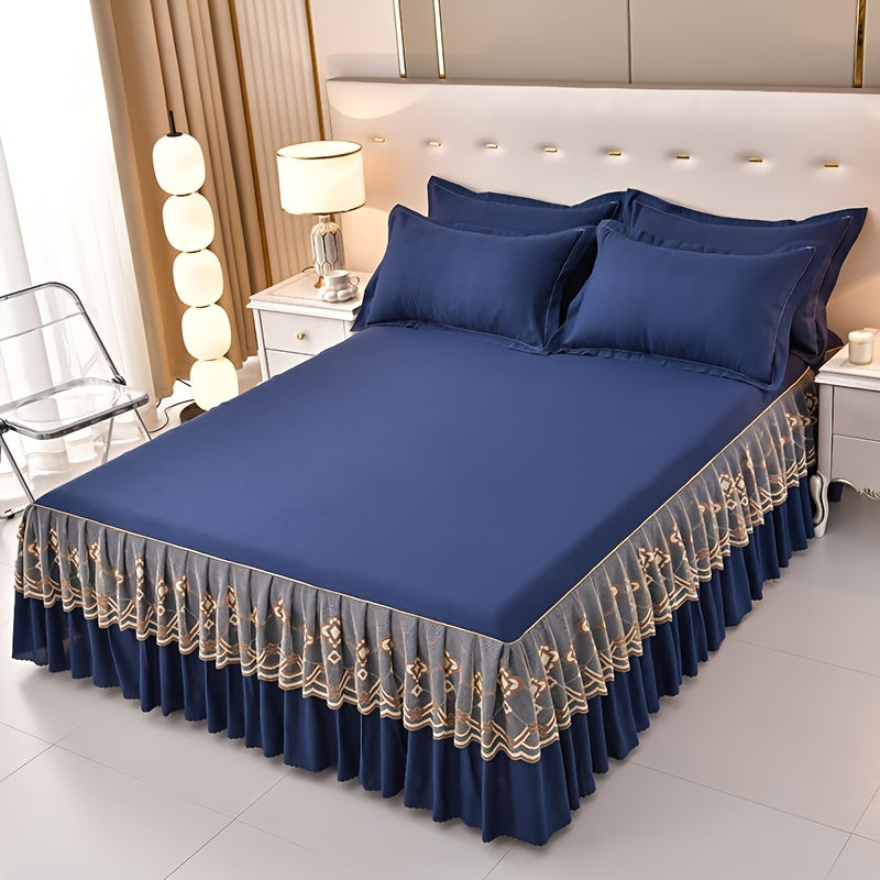 Macrame Lace Bed Skirt Set 3pcs – Double Layer Non-Slip Bed Skirt with 2 Pillowcases All Seasons Twin Full Queen King
