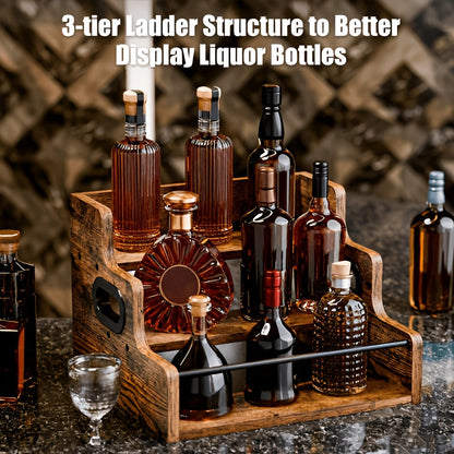Three-Tier Solid Wood Countertop Wine Rack for Liquor Bottles, Coffee Syrups, Spices and Home Bars