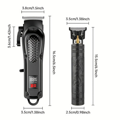 2-Piece Hair Clipper Set with Full-Size Clipper, Detail Trimmer, Guide Combs and USB Charging Accessories
