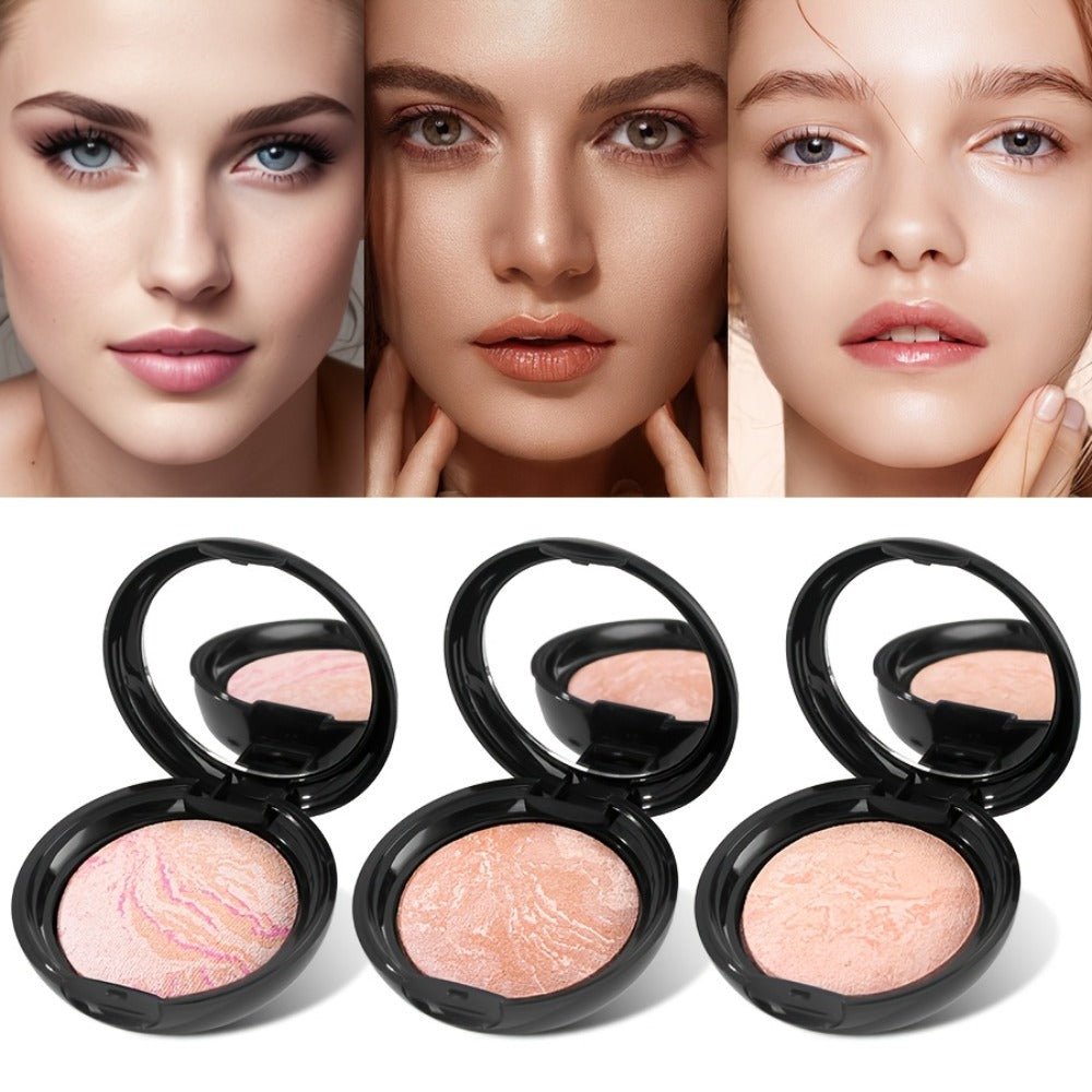 Marbled Pressed Powder Foundation Compact with Mirror in Six Shade Labels from Rose to Sand