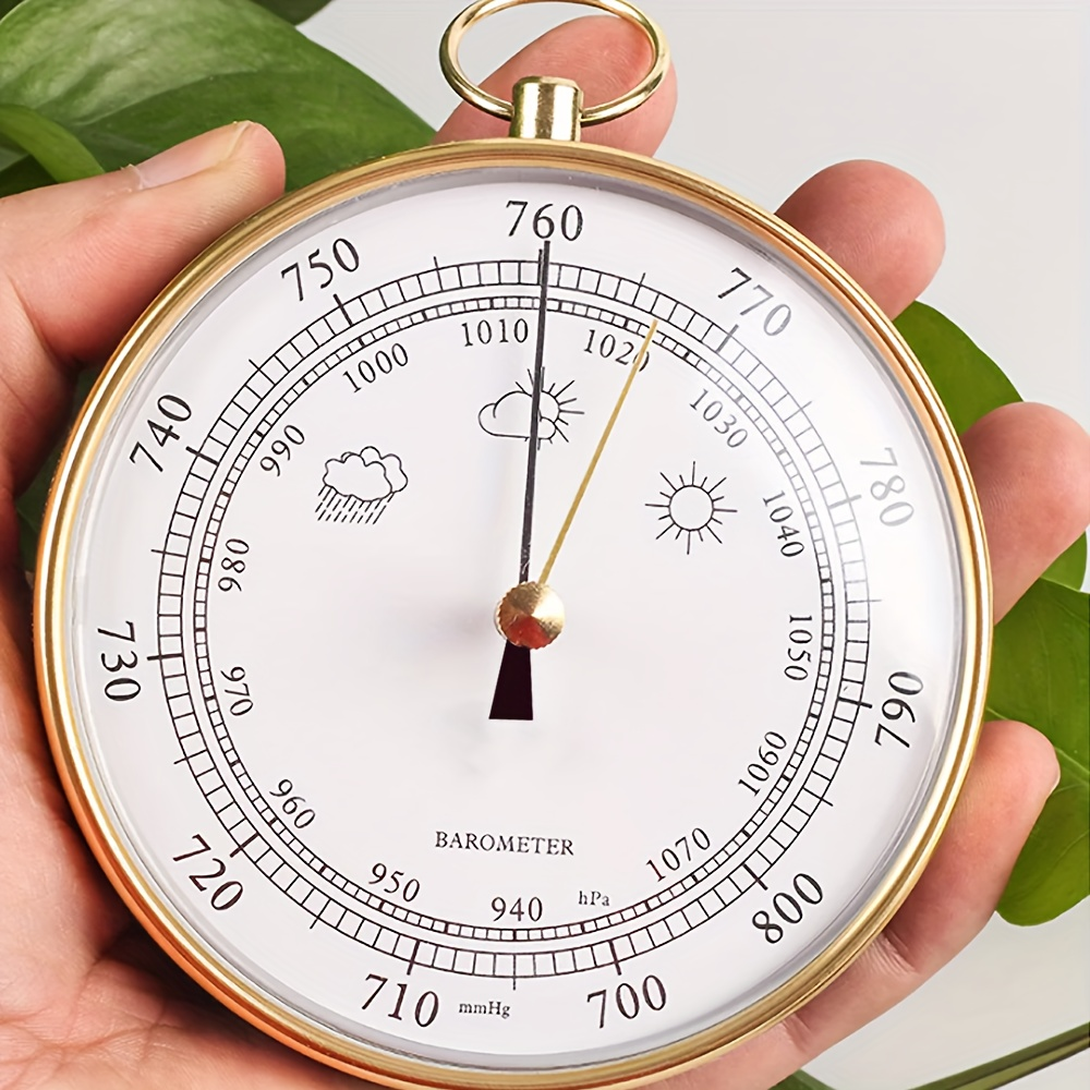 3.94-Inch Mechanical Barometer with Analog Pressure Dial, Hanging Ring and Wall-Mount Back