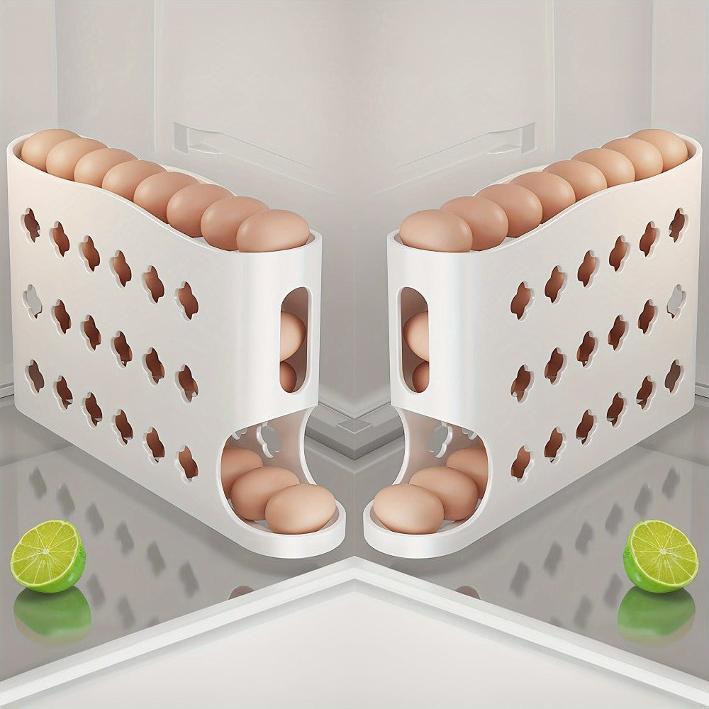Egg Dispenser for Refrigerator, 4-Tier Automatic Rolling Egg Holder Rack – Space-Saving Egg Storage Organizer for Fridge, Kitchen Cabinet, Countertop and Table