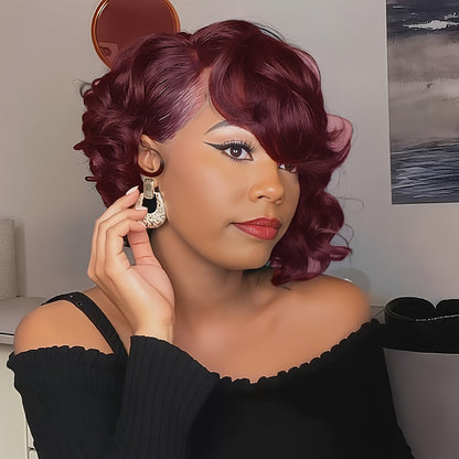 Synthetic Wig 12-Inch Short Wavy Style in Black, Dark Brown, Reddish Brown or Deep Red for Parties
