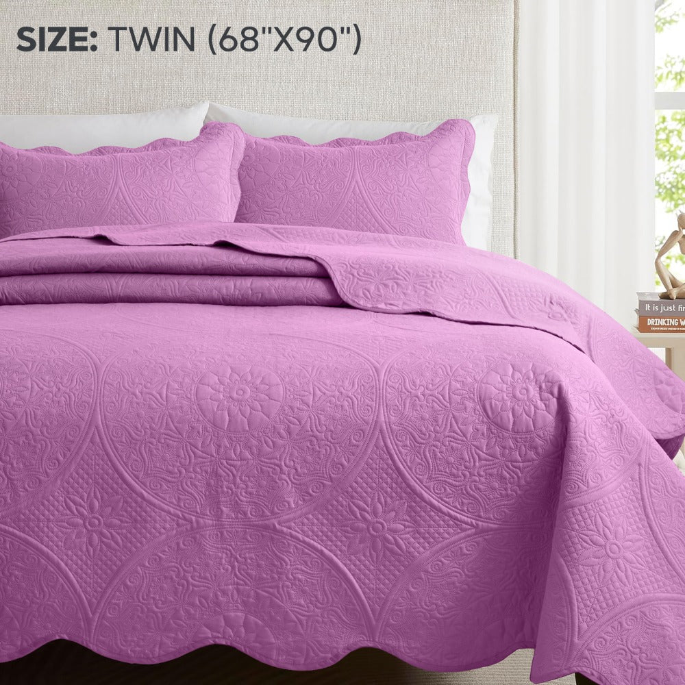 Quilted Bedspread Set 3 Piece – Soft Floral Coverlet with Pillow Shams, Lightweight Breathable Quilt for Bedroom & Guest Room, All Season Bed Cover