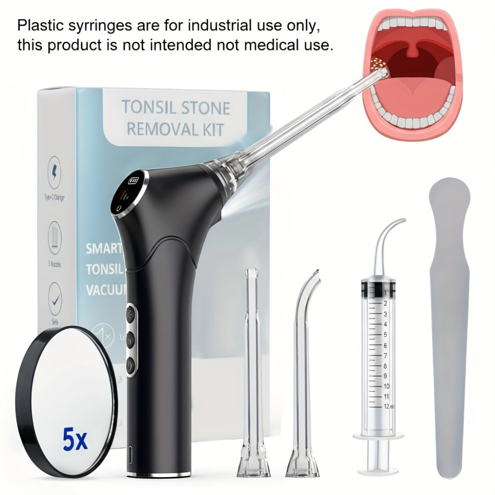 Tonsil Stone Remover Electric Vacuum Kit with LED Light – 3 Suction Modes 5X Magnifying Mirror Oral Irrigator Safe Gentle Tonsillolith Removal Tool for Adults at Home Use Rechargeable Portable